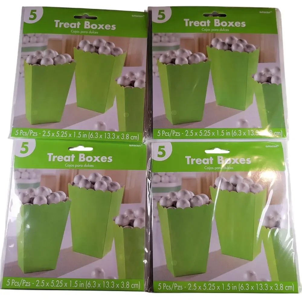 20 Green Treat Boxes for Popcorn, Candy, Party Favors - 4 Packs of 5, Birthday